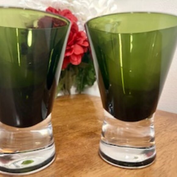 Vintage‎ Olive Green Flared Cocktail Bar Glasses MCM retro bar cart barware - Picture 5 of 5